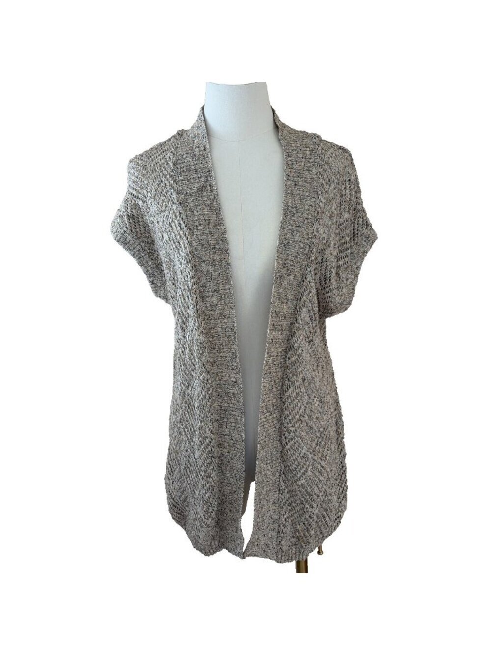 VTG Valerie Bertinelli Open Front Sweater Vest Women's L Beige Pointelle Knit